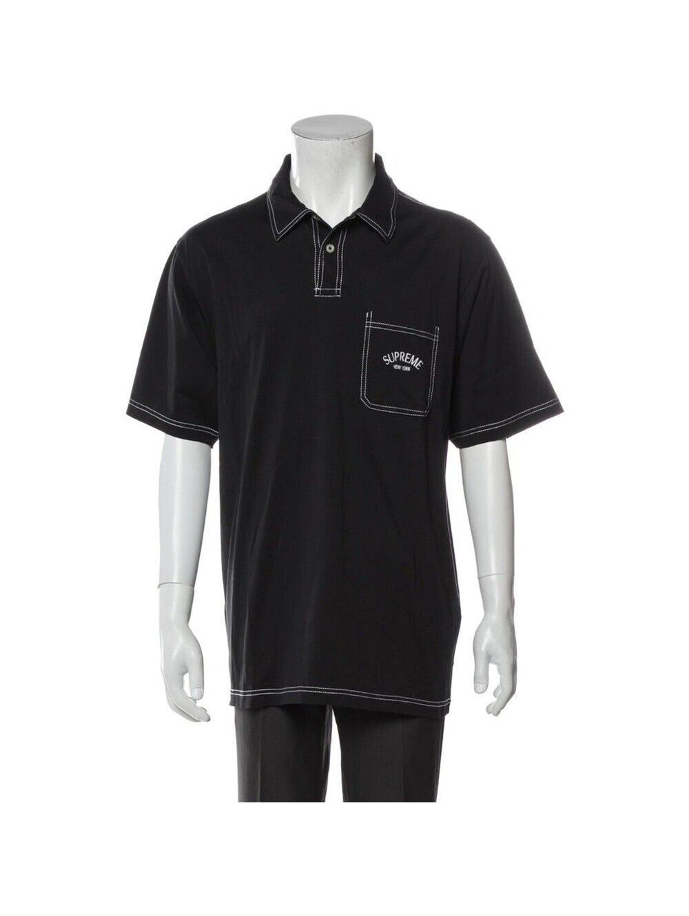 Supreme Mens Polo Shirt Black Short Sleeve Pocket Spell Out 100% Cotton M New